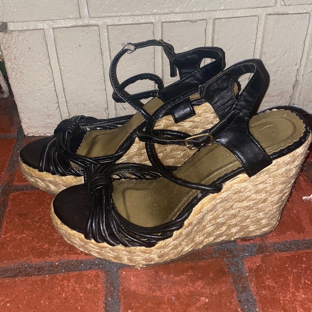 Black wedges size 6.5 with crochet bottom